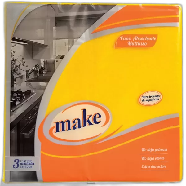 Paño Amarillo Cocina "Make" Envasado 38 x 40 cm Caja x 12